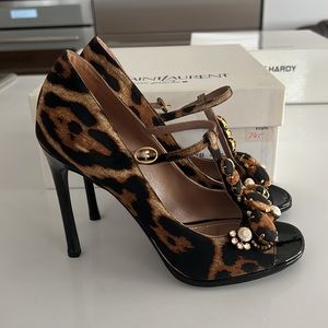 YSL / Yves Saint Laurent Cabaret T-Strap Leopard Heel Size 37.5 - Worn Once!
